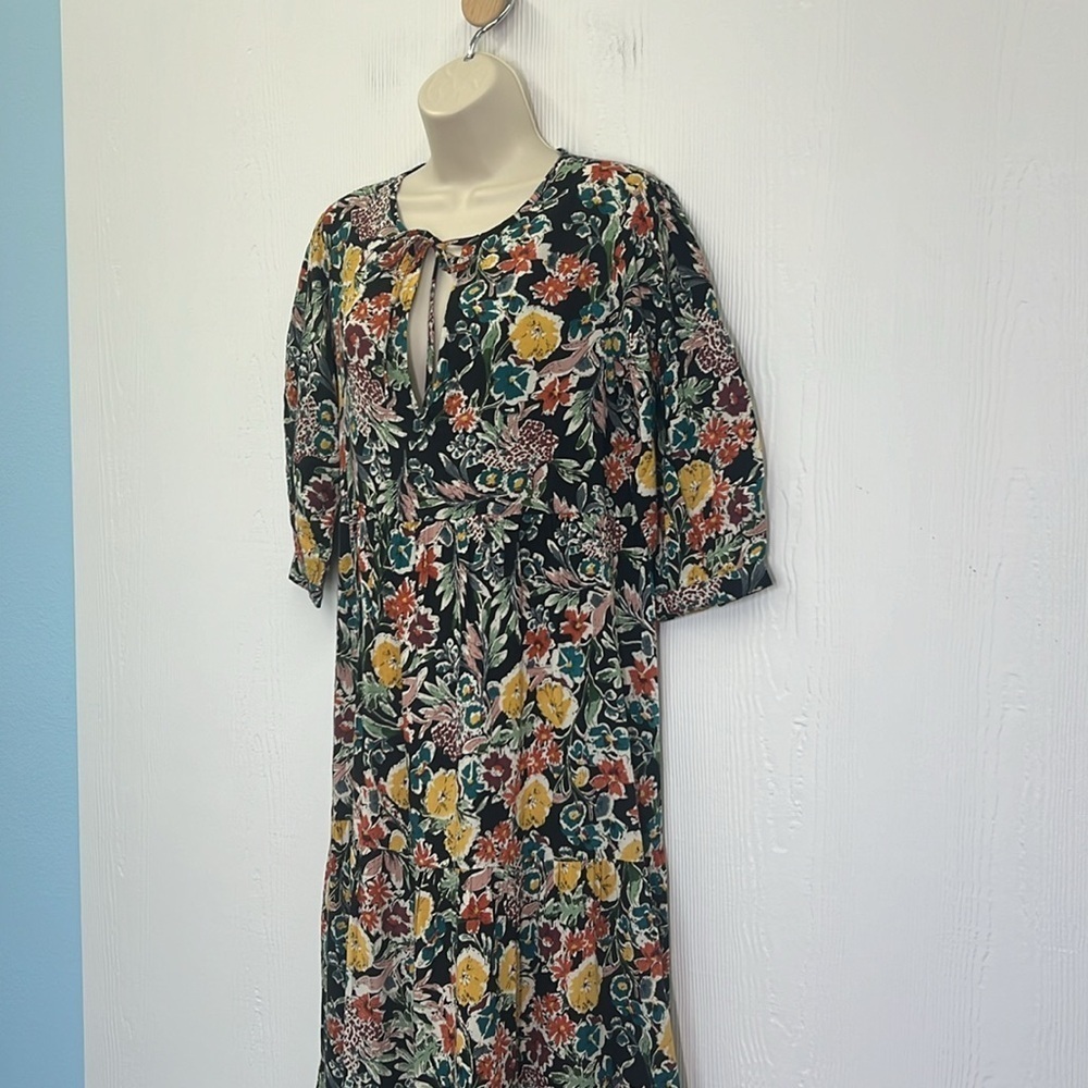 Natural Life - Boho Colorful Fun Floral Tie Neck Maxi Dress Size XS / Small - Picture 5 of 11